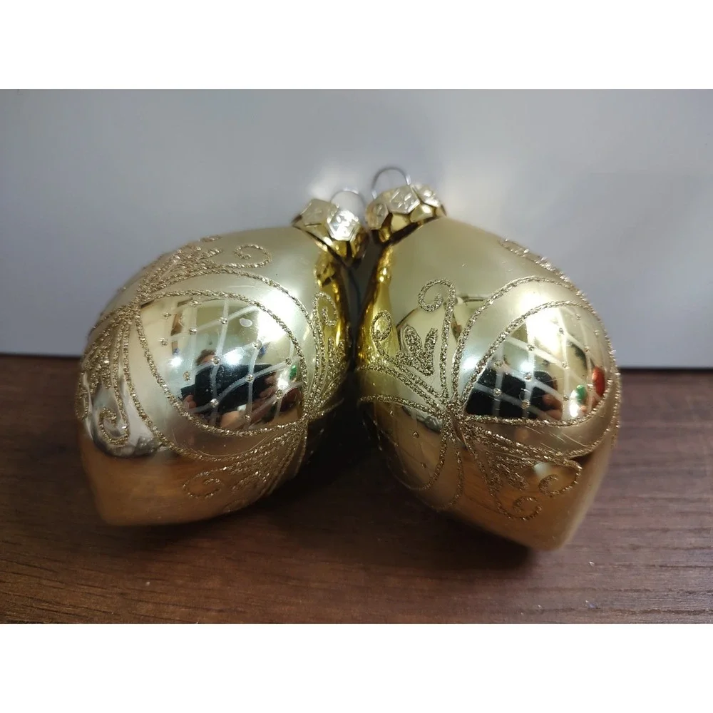 Gold Orn Mercury Glass Christmas Ornament Lot Of 2 Glitter Vintage A17